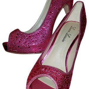 Hot Pink Bejeweled Metallic Peep Toe Formal Shoes